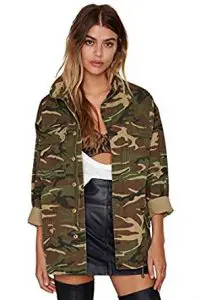 Escalier Women`s Military Camo Jacket Zipper Causal Camoflage Utility Coat